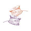 Two plastic spools of thread. Part from a sewing machine. Tailoring to order, atelier, sewing workshop. Vector Royalty Free Stock Photo