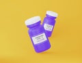 Two plastic vials from vaccine the covid-19 coronavirus, purple vials on a bright yellow background. 3d rendering