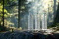 Two Plastic Water Bottles on Rock in Forest, Refreshment During Outdoor Adventure Royalty Free Stock Photo