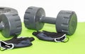 Two Plastic Weights, Fitness Gloves, Weights 3