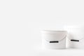 Two plastic white buckets with paints Royalty Free Stock Photo