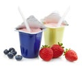 Two plastic yogurt pots