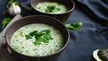 Two plates of zucchini cream soup. Royalty Free Stock Photo