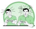 Two players playing video games at home, holding controllers. Vector and illustrations. Royalty Free Stock Photo