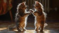 Two Playful Kittens Standing Face-to-Face in Sunlight