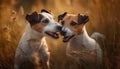 Two playful puppies enjoy the summer meadow in rural togetherness generated by AI Royalty Free Stock Photo