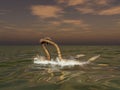 Two plesiosaurs fighting on the surface of the sea Royalty Free Stock Photo