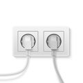 Two plug inserted in double wall socket realistic vector illustration.