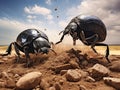 Two plugging dung beetles Royalty Free Stock Photo