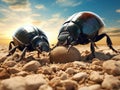 Two plugging dung beetles Royalty Free Stock Photo