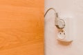 Two plugs in the socket in a modern interior. Safe connection of electrical appliances concept Royalty Free Stock Photo