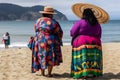 Two plus size overweight sisters twins women happy and proud of their bodies walking at the beach on summer holidays Royalty Free Stock Photo