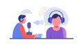 Two podcasters interviewing discussion audio content creation, vector design Generative AI Royalty Free Stock Photo