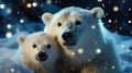 Two polar bears are standing in the snow, AI Royalty Free Stock Photo