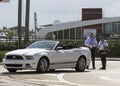 Two policemen on duty giving a traffic ticket