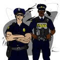 Two Policemen pop art style vector illustration. Comic book style imitation. National police day concept