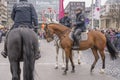 Two policewomen on horseback opening Carnival parade, Stuttgart