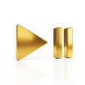 Shiny Golden Play and Pause Icons with Reflective Surface on a White Background play button Royalty Free Stock Photo