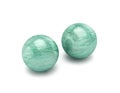 Two polished stone spheres, meditation balls isolated on white. Clipping path included Royalty Free Stock Photo