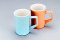 Two tea porcelain clay mug on the white background