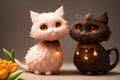 Two porcelain cute cats, AI generated 3D illustration Royalty Free Stock Photo