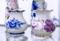 Two porcelain vases with floral patterns in the Gzhel style Royalty Free Stock Photo