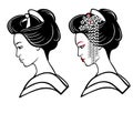 Two portraits of the young Japanese girl an ancient hairstyle. Royalty Free Stock Photo