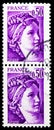 Two postage stamps printed in France shows Sabine, 0.50 French franc, serie, circa 1978