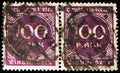 Two postage stamps printed in German Realm shows Value in circle, Digits in a circle serie, 100 German reichsmark, circa 1923