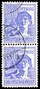 Two postage stamps printed in Germany, Allied Occupation 1945-1949, shows 2nd Allied Control Council Issue, American, British, and Royalty Free Stock Photo