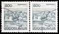 Two postage stamps printed in Yugoslavia shows Dubrovnik, Tourism-Definitive Small serie, circa 1981