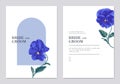 Two postcard templates, wedding invitations with pansy flowers.