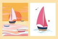 Two posters with sailboats vector minimalist design