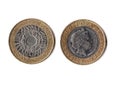 Two pound coins from the United Kingdom. Royalty Free Stock Photo