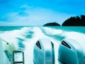 Two powerful engines mounted on the speedboat.