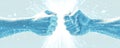 Two powerful fists colliding on a dynamic blue background with explosive energy and impact