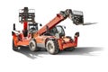 Two powerful wheel loaders with a telescopic mast on a white isolated background. Construction equipment for lifting and moving