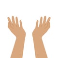Two praying hands. Open your empty palms up. Vector flat illustration isolated on white background. Royalty Free Stock Photo