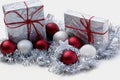 Two presents, eight balls. Royalty Free Stock Photo