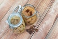 Two Preserved Pear Compote with Star Anise and Cinnamon in Glass Royalty Free Stock Photo