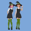 Two pretty best friends teenage schoolgirl witches