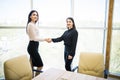 Two pretty Businesswomen shaking hands in modern office Royalty Free Stock Photo