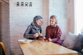 Two caucasian muslim woman drinking tea in cafe Royalty Free Stock Photo