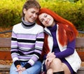 Two pretty girls in autumn park Royalty Free Stock Photo