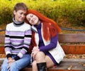 Two pretty girls in autumn park Royalty Free Stock Photo