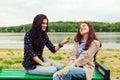 Two pretty sisters girls having fun together Royalty Free Stock Photo