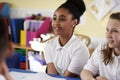 Two primary school girls in class, close up Royalty Free Stock Photo