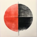 Minimalist Monotype Print With Black And Red Circular Print Royalty Free Stock Photo