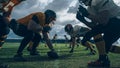 Two Professional American Football Teams Stand Opposite Each Other, Ready to Start the Game. Defense Royalty Free Stock Photo