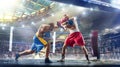 2 two professional box figters on the grand ring Royalty Free Stock Photo